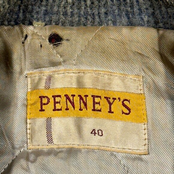 Vintage 1970s Penneys Mens Wool Blend Herringbone Coat Size 40 - Picture 5 of 10